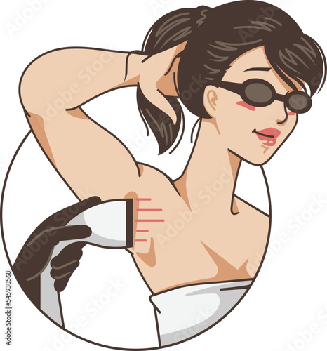 Woman during laser hair removal procedure. Armpit epilation.