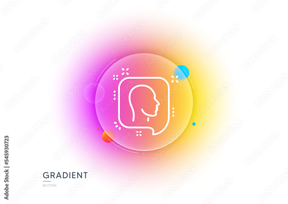 Head line icon. Gradient blur button with glassmorphism. Human profile speech bubble sign. Facial identification symbol. Transparent glass design. Head line icon. Vector Head line icon. Gradient blur button with glassmorphism. Human profile speech bubble sign. Facial identification symbol. Transparent glass design. Head line icon. Vector