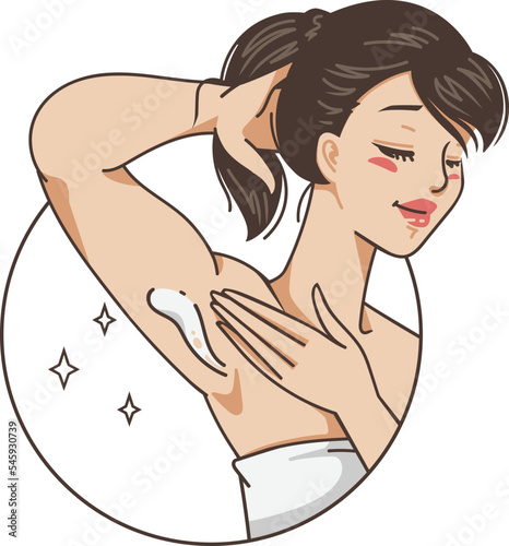 Woman applying cream and lotion on armpit