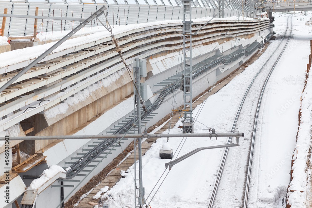 Railway under construction in winter. Railway under construction in winter.