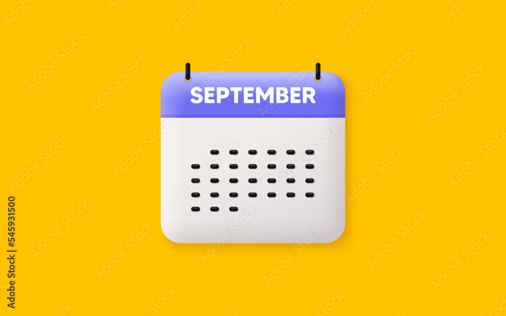 Calendar date 3d icon. September month icon. Event schedule Sep date. Meeting appointment planner. Agenda plan, Month schedule 3d calendar and Time planner. September day reminder. Vector Calendar date 3d icon. September month icon. Event schedule Sep date. Meeting appointment planner. Agenda plan, Month schedule 3d calendar and Time planner. September day reminder. Vector