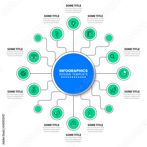 Infographic template. Technological concept with 12 steps connected to the center