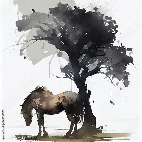 A horse and a tree