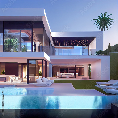 Modern building with swimmi...