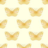Orange butterfly repeat pattern, vibrant happy background