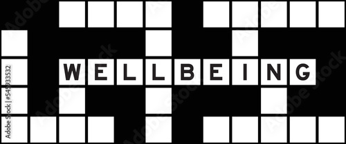 Alphabet letter in word wellbeing on crossword puzzle background