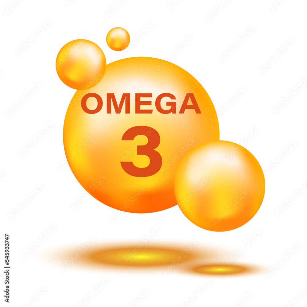 Golden Omega 3 Icon. Omega-3 Polyunsaturated Fats. Natural Fish ...