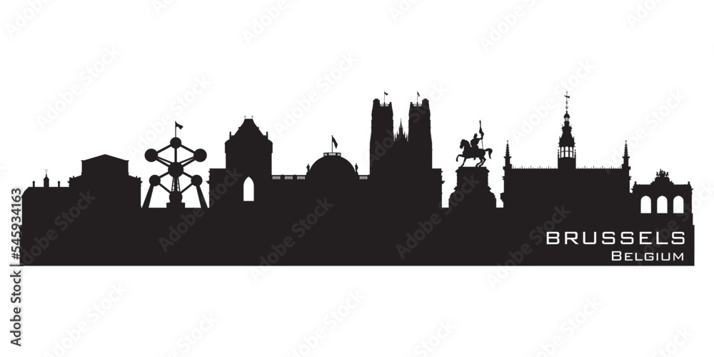 Brussels Belgium city skyline vector silhouette Brussels Belgium city skyline vector silhouette