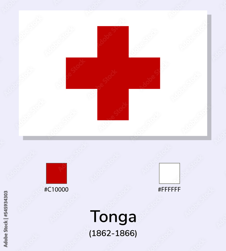 Vector Illustration of Tonga (1862-1866) flag isolated on light blue background. Illustration Tonga flag with Color Codes. As close as possible to the original.