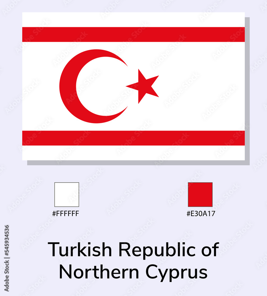 Vector Illustration of Turkish Republic of Northern Cyprus flag isolated on light blue background. Illustration Turkish Republic of Northern Cyprus flag with Color Codes. Vector Illustration of Turkish Republic of Northern Cyprus flag isolated on light blue background. Illustration Turkish Republic of Northern Cyprus flag with Color Codes.