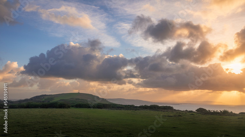 Stormy dawn morning on Tennyson Down Isle of Wight south east England photo