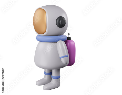 Astronaut boy with bag 3d render on white background.