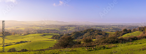 Beautiful wide countryside views of the isle of Wight in south east England from Brading down  photo