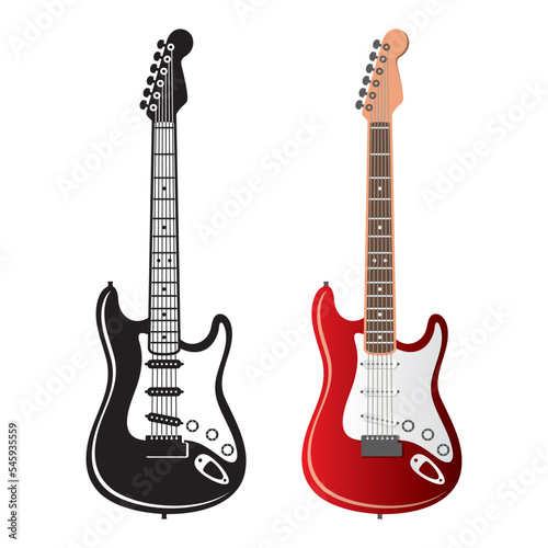 Electric guitar flat vector icon set isolated
