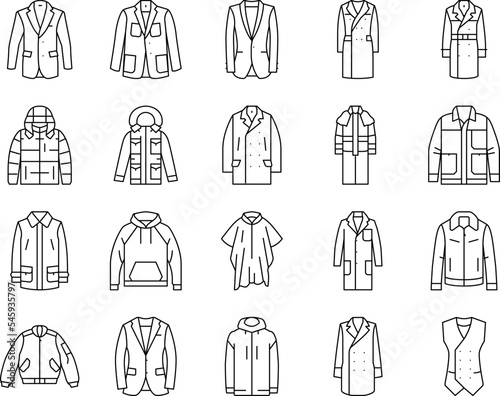 outerwear clothing casual fashion icons set vector