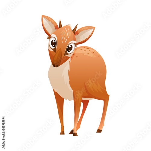 Standing Brown Dik-dik as African Small Antelope with Horns Vector Illustration