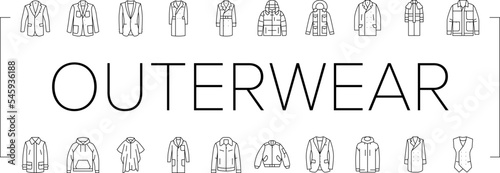 outerwear clothing casual fashion icons set vector