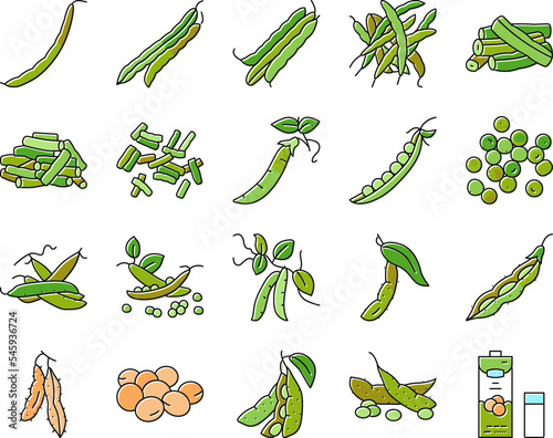 soy bean food pea green icons set vector