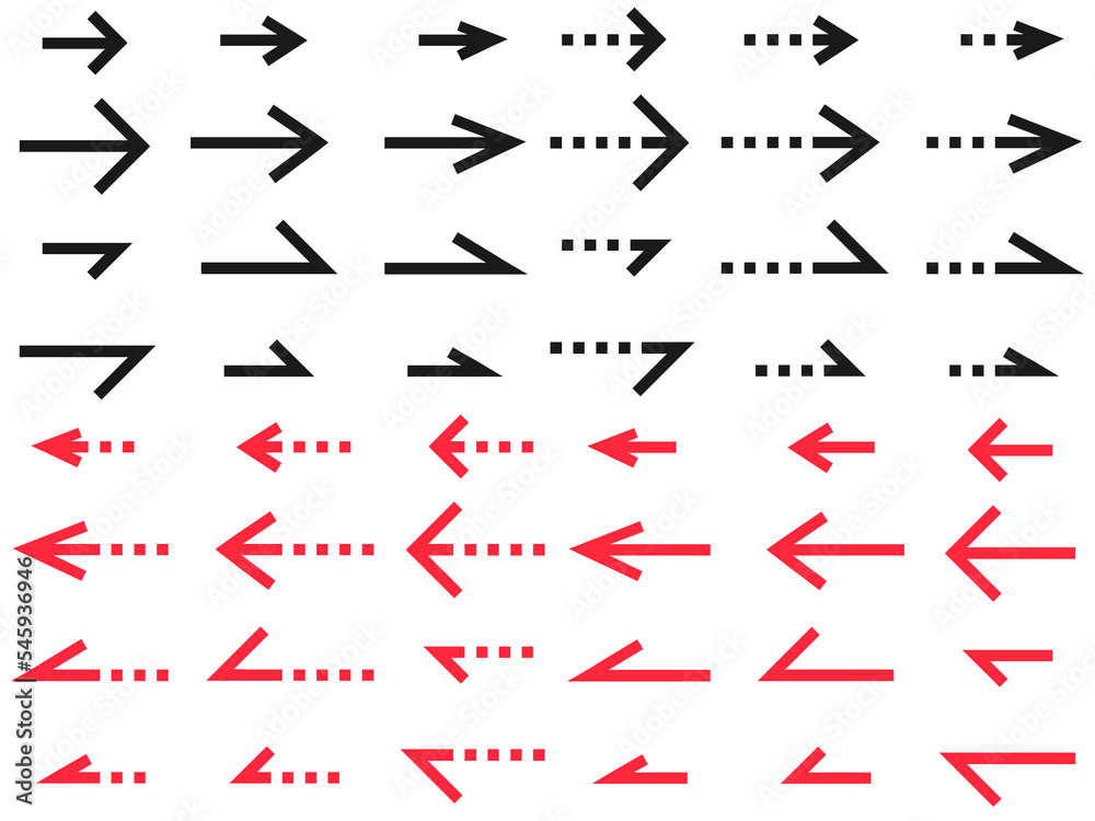 シンプルな実線と破線の矢印セット