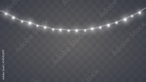 Christmas lights set. Vector New Year decorate garland with glowing light bulbs.