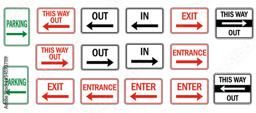 Directional sign set of vector parking in entrance out exit