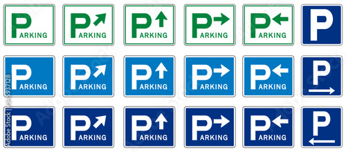 Directional parking area sign set of vector