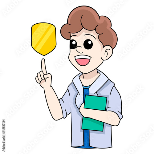 illustration of man promoting data protection and health insurance