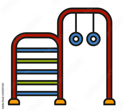 Swedish wall with gymnastic rings, kids climbing ladder icon color outline vector.