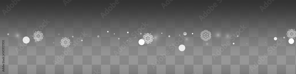 Fototapeta premium Silver Snowflake Vector Transparent Panoramic