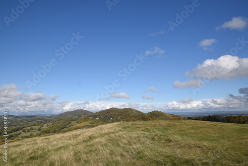 the views from the top of British camp hill fort, at the top of Malvern on a sunny day at the start of autumn 