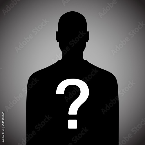 Anonymous man black silhouette with question mark. Incognito male person vector illustration.