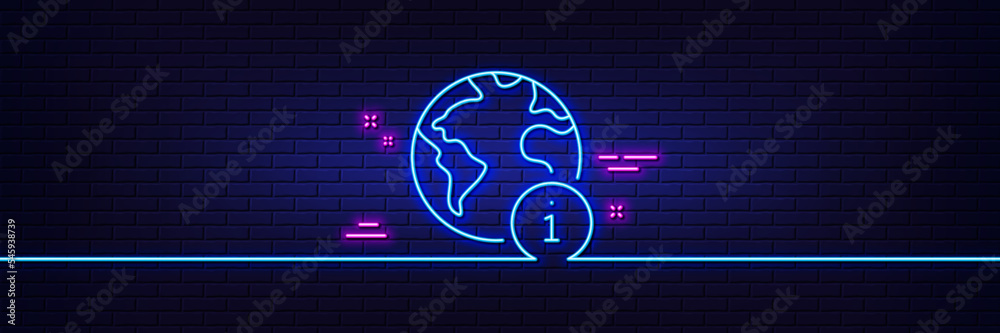 Neon light glow effect. Web information line icon. Internet info sign. Global inform symbol. 3d line neon glow icon. Brick wall banner. Internet outline. Vector Neon light glow effect. Web information line icon. Internet info sign. Global inform symbol. 3d line neon glow icon. Brick wall banner. Internet outline. Vector