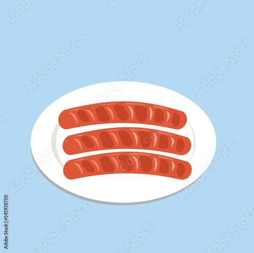 Chicken sausage on plate icon illustration