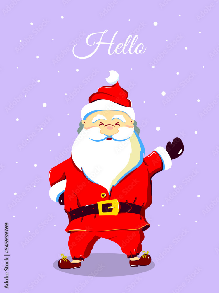 Christmas card with the image of Santa Claus with his hand raised