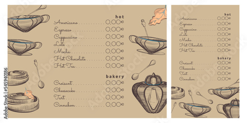 Menu of warm drinks and desserts with vector seasonal attributes