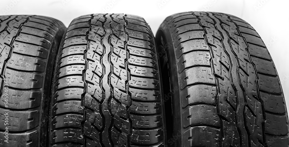 Used Car black summer tires close-up