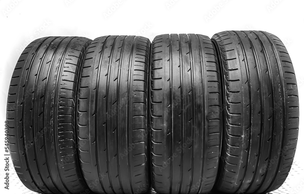 Used Car black summer tires close-up