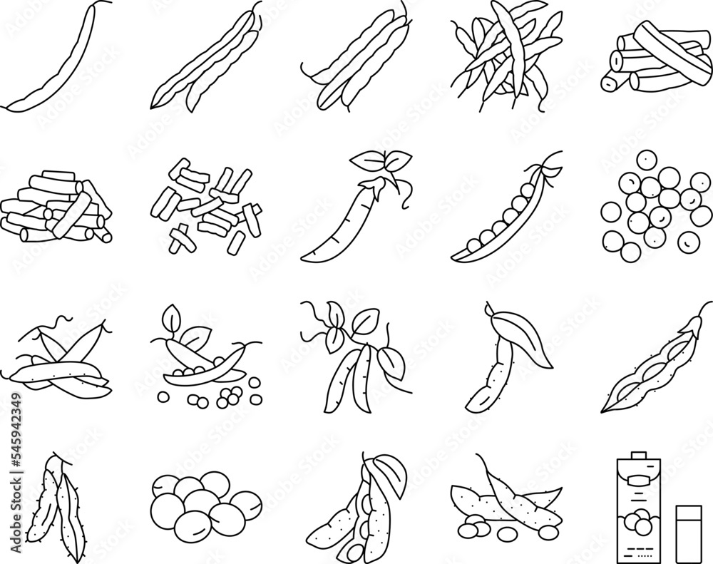 soy bean food pea green icons set vector soy bean food pea green icons set vector