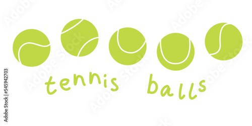 Flat vector illustration in childish style. Hand drawn different tennis balls