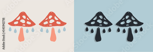 Modern hippie Earrings template with mushroom shape for Laser cut wooden. Vector isolated silhouette