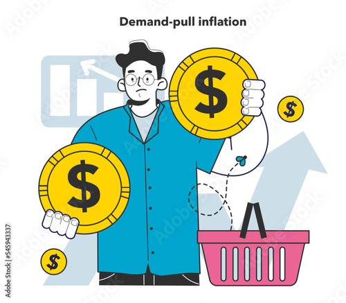 Demand-pull inflation. Growing up prices and value of money recession