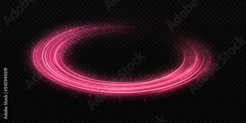 Glitter round trail on transparent background. Pink sparkle dust effect. Colorful glowing lines. Luxury pink wave with light effect.
