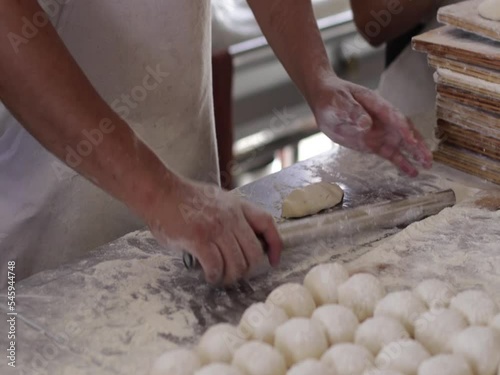 french bread elaboration. Concept of food industries.