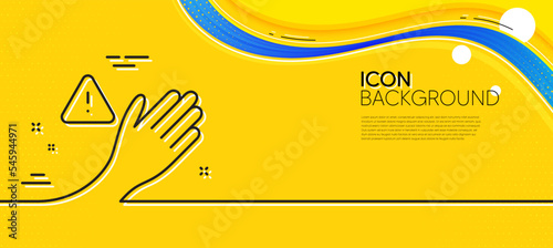 Dont touch line icon. Abstract yellow background. Hand warning sign. Hygiene notification symbol. Minimal dont touch line icon. Wave banner concept. Vector