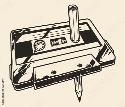 Music cassette vintage monochrome element