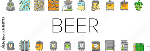 beer production brewery factory icons set vector