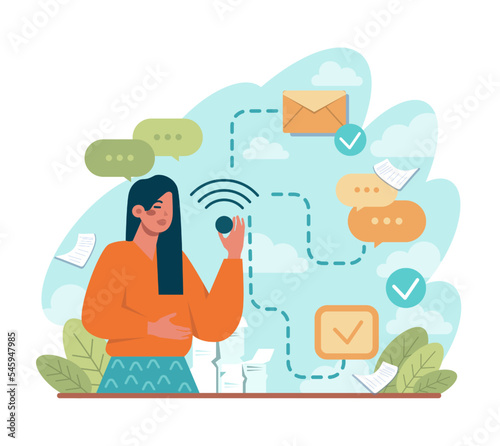Online communication. Video conferencing and chatting through device