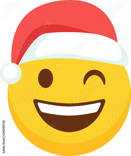 Happy emoji in santa claus hat winks flat icon