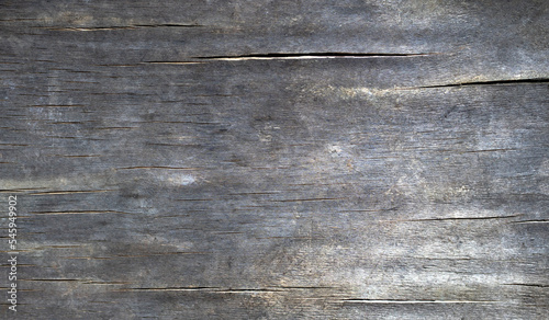 Photo of the texture of an old wooden wall with cracks.Grey wooden background.Old wood.