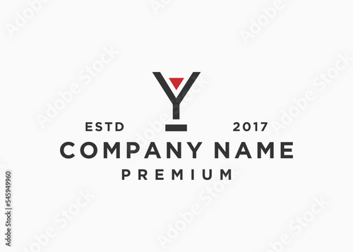 letter y with cocktail glass logo design vector illustration template